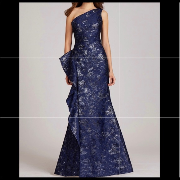 Teri Jon Dresses & Skirts - Navy Teri Jon Jacquard One-Shoulder Mother of the Bride dress